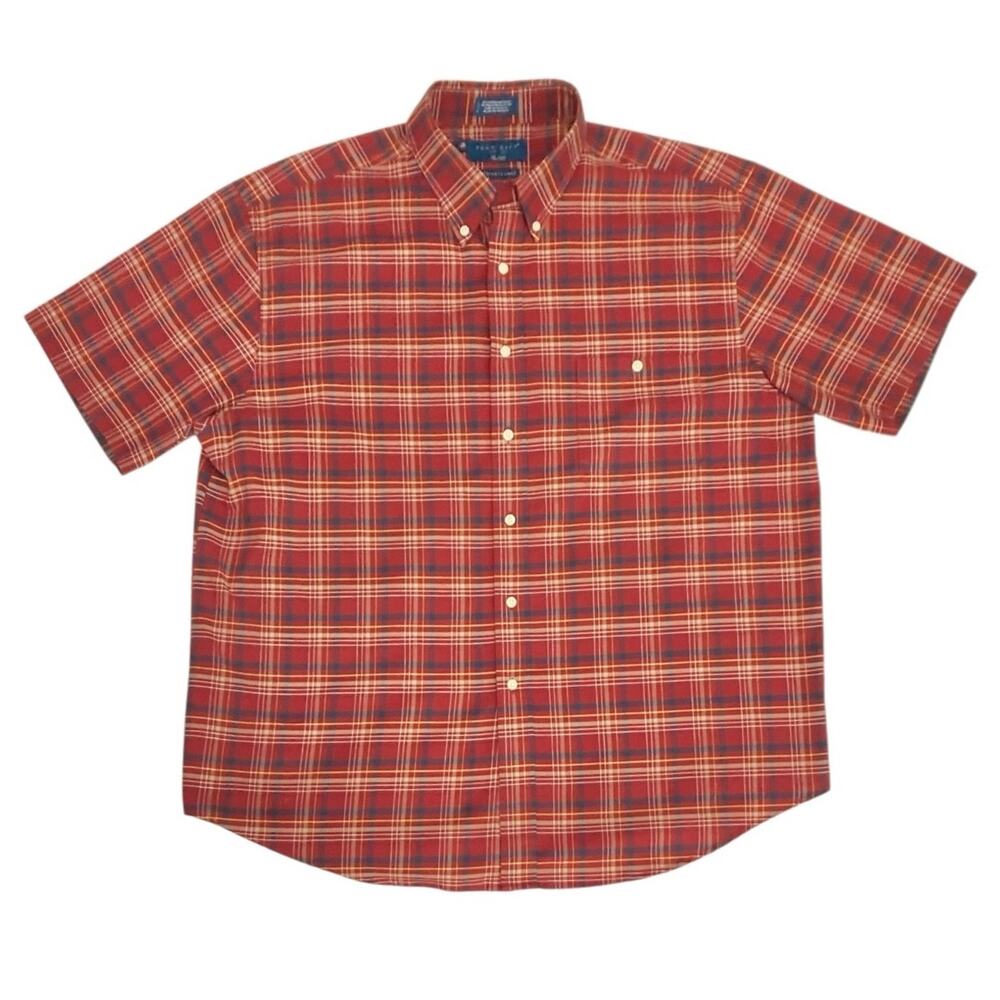 Towncraft Men's Maroon Plaid Wrinkle Free Casual Button Down Chest Pocket SZ XL